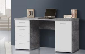 Schreibtisch PC-Tisch Computertisch 145 cm Betonoptik lichtgrau weiß