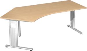 Schreibtisch 135° 'C Fuß Flex' links, 216,6x113cm, Buche / Silber