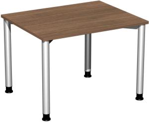 Schreibtisch '4 Fuß Flex' höhenverstellbar, 100x80cm, Nussbaum / Silber