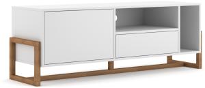 Domando Lowboard Anzio Skandinavisch für Wohnzimmer Breite 140cm, Push-to-open-System, Gestell aus Buche, Weiß Matt