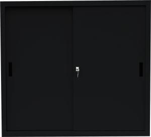 Schiebetürenschrank Schiebetüren Büro Aktenschrank Sideboard aus Stahl Schwarz 1090 x 1200 x 450 mm (Höhe x Breite x Tiefe) 550149