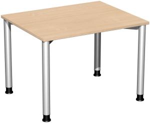 Schreibtisch '4 Fuß Flex' höhenverstellbar, 100x80cm, Buche / Silber