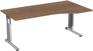 PC-Schreibtisch rechts, 180x100cm, Nussbaum / Silber
