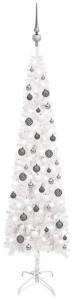 vidaXL Schlanker Weihnachtsbaum mit LEDs & Kugeln Weiß 180 cm, Mit Beleuchtung [3078103]