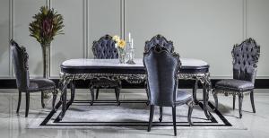 Casa Padrino Luxus Barock Esszimmerstuhl Set Blau / Gold - Handgefertigtes Küchen Stühle 6er Set - Barock Esszimmer Möbel - Edel & Prunkvoll