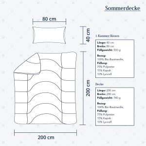 Heidelberger Bettwaren Bettdecke 200x200 cm mit Kissen 80x40 cm, Made in Germany | Sommerdecke, Schlafdecke, Steppbett mit Kapok-Füllung | atmungsaktiv, hypoallergen, vegan | Serie Kanada