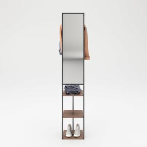 PLAYBOY - Garderobe "MARLENE" mit Spiegelfront, 3 offenen Ablagen und 1 Kleiderstange, Schwarz mit Walnuss Dekor