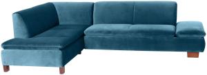 Ecksofa mit Ottomane links Kaye Bezug Samtvelours Buche nussbaum dunkel / petrol 23090