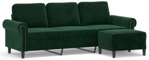 vidaXL 3-Sitzer-Sofa mit Hocker Dunkelgrün 180 cm Samt