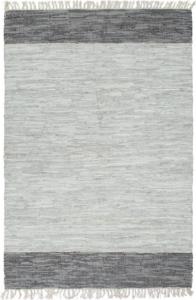vidaXL Handgewebter Chindi-Teppich Leder 120x170 cm Grau [133970]
