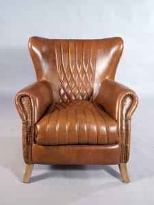 Ohrensessel Enfield Vintage Leder Messingnieten "Whisky-Brown"