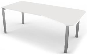 Freiformtisch mit 4-Bein-Gestell, 195x80 / 100cm, Weiß / Silber