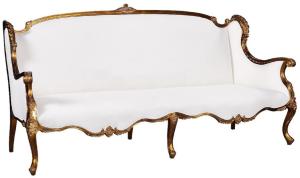 Casa Padrino Luxus Barock Sofa Weiß / Gold - Prunkvolles Wohnzimmer Sofa im Barockstil - Barock Wohnzimmer Möbel - Edel & Prunkvoll