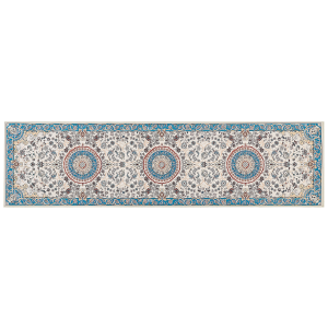 Teppich blau hellbeige 80 x 300 cm orientalisches Muster Kurzflor GORDES