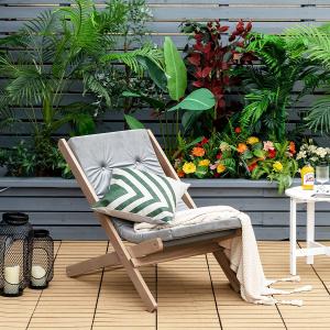 COSTWAY Gartenliege aus Holz, Liegestuhl mit Kissen, Relaxliege klappbar, Strandstuhl grau