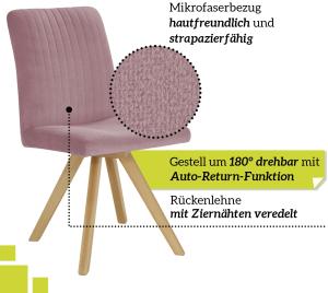 smart 4er Set drehbare Esszimmerstühle - Bezug Mikrofaser rosa, 180° drehbar mit Auto-Return - Massivholz Stuhlbeine - Küchenstuhl, Polsterstuhl mit Schaumstofffüllung