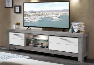 TV-Lowboard Fernsehtisch in weiß matt und Haveleiche Nb. GRONAU-55 inkl. LED-Beleuchtung, BxHxT: 180x59x48cm
