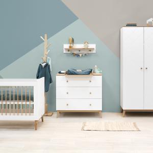 Bopita Paris Babyzimmer Weiß / Eiche | Bett 60 x 120 cm + Kommode Weiß