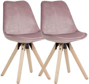 KADIMA DESIGN 2er Set Esszimmerstühle LUND, Skandinavisches Essstuhl mit Samt / Stoff / Kunstlederbezug und Holzbeinen. Farbe: Rosa, Material: Samt