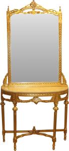 Casa Padrino Barock Spiegelkonsole Gold mit Marmorplatte und mit schönen Barock Verzierungen auf dem Spiegelglas Mod5 - Antik Look