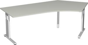 Schreibtisch 135° 'C Fuß Flex' rechts, 216x113cm, Lichtgrau / Silber