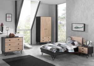 Vipack 'William' 4-tlg. Jugendzimmer-Set mit Kommode, 90x200 [Bett], B100 x H200 x T57 [Schrank] cm