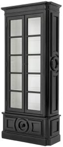 Casa Padrino Luxus Vitrine Schwarz / Weiß 113 x 46 x H. 240 cm - Massivholz Vitrinenschrank - Wohnzimmerschrank mit 2 Glastüren und Schublade - Luxus Qualität