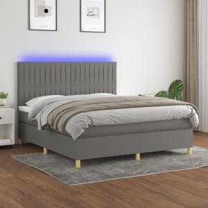 vidaXL Boxspringbett mit Matratze & LED Dunkelgrau 180x200 cm Stoff 3135614