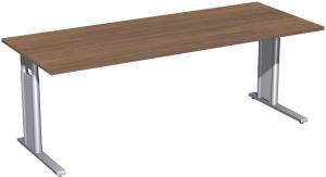 Schreibtisch 'C Fuß Pro' höhenverstellbar, 200x80cm, Nussbaum / Silber