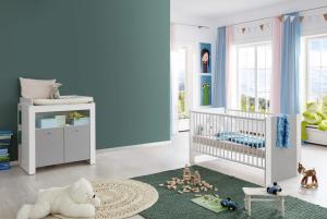 Babyzimmer Pia weiß/grau komplett Set 2-teilig inkl. Wickelkommode und Babybett