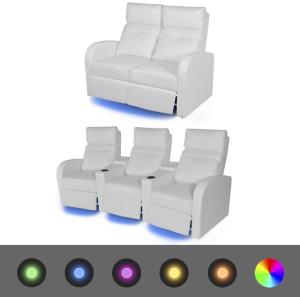 vidaXL LED-Ruhesessel 2 Stk. 2+3 Sitze Kunstleder Weiß