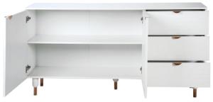 Pattern - Sideboard mit 2 Türen und 3 Schubladen mit Soft-Close, gefräster Front, weiß mit Kupferakzenten
