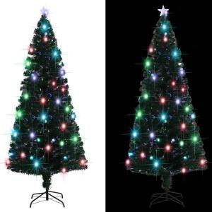 vidaXL Künstlicher Weihnachtsbaum mit Ständer/LED 210 cm Fiberoptik, Mit Beleuchtung [284303]