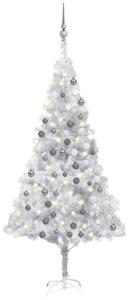 vidaXL Künstlicher Weihnachtsbaum mit LEDs & Kugeln Silbern 180cm PET, Mit Beleuchtung [3077696]
