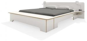 PLANE Doppelbett - Weiß mit Birkenkante, 200 x 220 cm mit Bettkasten