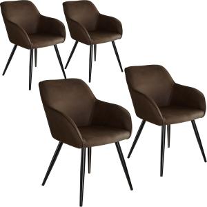 4er Set Stuhl Marilyn Stoff, schwarze Stuhlbeine - dunkelbraun/schwarz