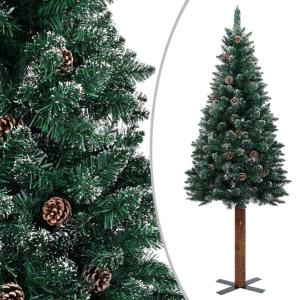 vidaXL Schlanker Weihnachtsbaum mit Echtholz und Schnee Grün 150 cm