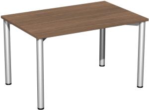 Schreibtisch '4 Fuß Flex', feste Höhe 120x80cm, Nussbaum / Silber