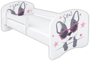 Clamaro 'Schlummerland 2021' Kinderbett 80x180 cm, Hund Brille, inkl. Lattenrost, Matratze und Rausfallschutz (ohne Schublade)