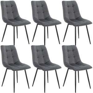 Juskys Esszimmerstühle Blanca 6er Set - Samt Stühle gepolstert - Stuhl für Esszimmer, Küche & Wohnzimmer - modern, belastbar bis 120 kg Dunkelgrau