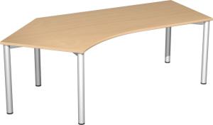 Schreibtisch 135° '4 Fuß Flex' links, 216x113cm, Buche / Silber