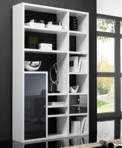 FIF Möbel 'Toro 22' Regalwand, weiß/schwarz Hochglanz lackiert, ca. 221 cm hoch