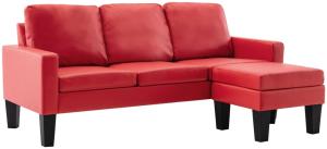 vidaXL 3-Sitzer-Sofa mit Hocker Rot Kunstleder