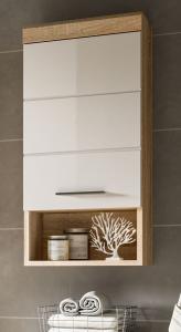 Badezimmer Hängeschrank Lambada in weiß Hochglanz und Eiche 37 x 79 cm