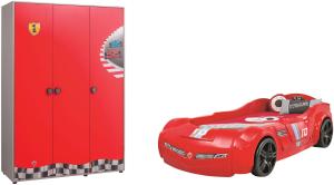 Cilek Pitstop Kinderzimmer 2-teilig mit Autobett Speed in Rot Komplettzimmer ohne Matratze