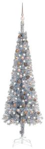 vidaXL Schlanker Weihnachtsbaum mit LEDs & Kugeln Silbern 210 cm, Mit Beleuchtung [3078093]