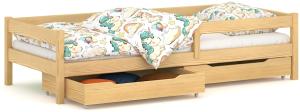 WNM Group Kinderbett für Mädchen und Jungen Felix - Jugenbett aus Massivholz - Bett mit 2 Schubladen und Lattenrost - Funktionsbett - Natürliche - 80 x 180 cm
