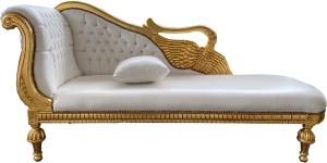 Casa Padrino Barock Chaiselongue Weiß Lederoptik / Gold - Golden Wings - Antik Stil Möbel