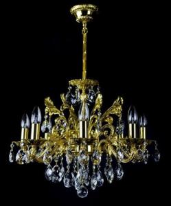 Casa Padrino Luxus Barock Kronleuchter Gold Ø 56 x H. 54 cm - Prunkvoller Messing Kronleuchter mit böhmischen Kristallglas - Barock Möbel - Edel & Prunkvoll