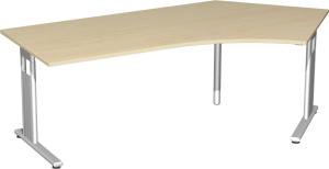 Schreibtisch 135° 'C Fuß Flex' rechts, 216,6x113cm, Ahorn / Silber
